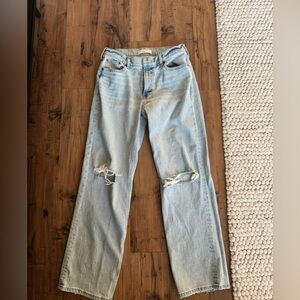 Abercrombie and Fitch Light Blue Distressed straight leg Jeans with rips.